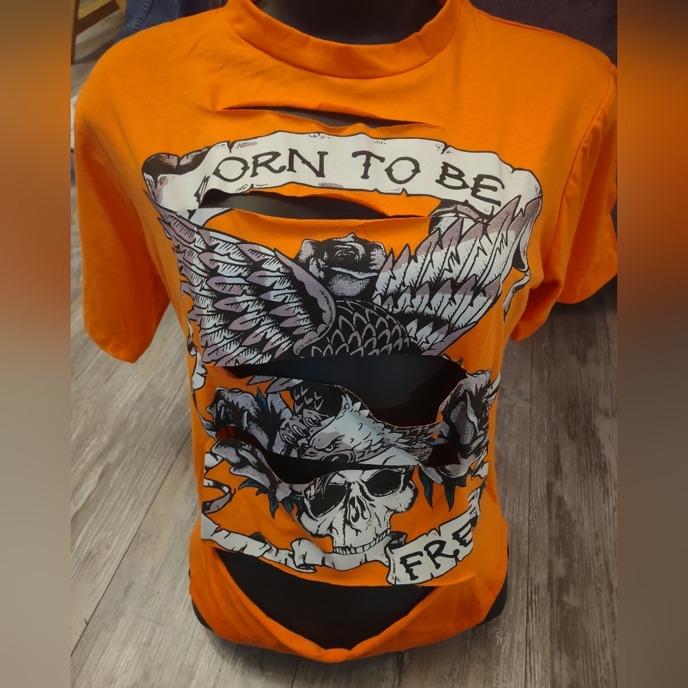 Net Orange Graphic  Shirt, Born To Be Free,  Size Large